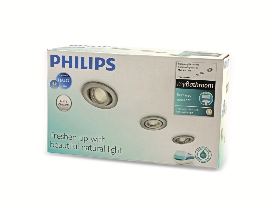 Decken-Einbauleuchten 3x20W-Set PHILIPS Hammam, EEK: F