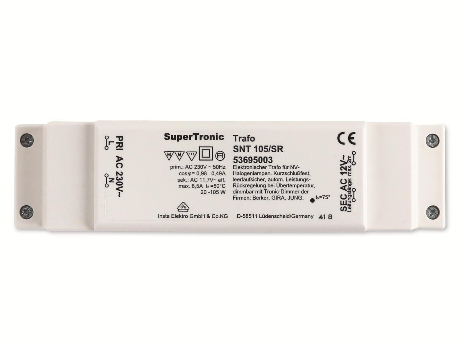 Elektronischer Halogentrafo, SuperTronic, SNT105/SR, 105W 12VAC 1-9A