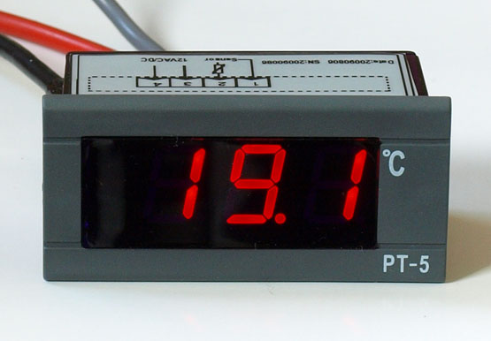 LED Thermometer PT5 -30 +100°C 12V/230V Digitalthermometer blau-16 - 30V-Oberflächensensor 2m