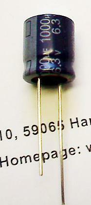 100 Stück Kondensator Elko  1000µF  6,3V   85°  RA 5mm  10x12  YAGEO Elektrolyt