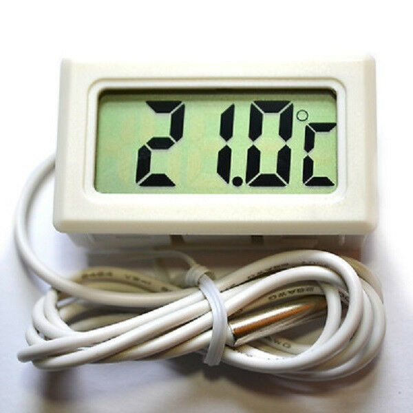 Thermometer LCD -50° +110°C Temperaturanzeige Digitalthermometer Kabellänge weiß