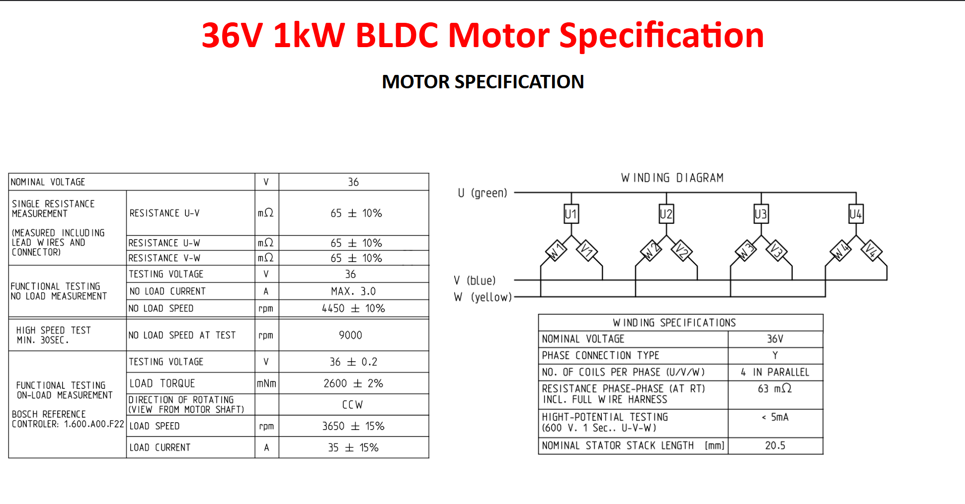 BLDC-Motor 1000W, Bosch, 1.607.022.68B, 36 V-, 35 A -brushless