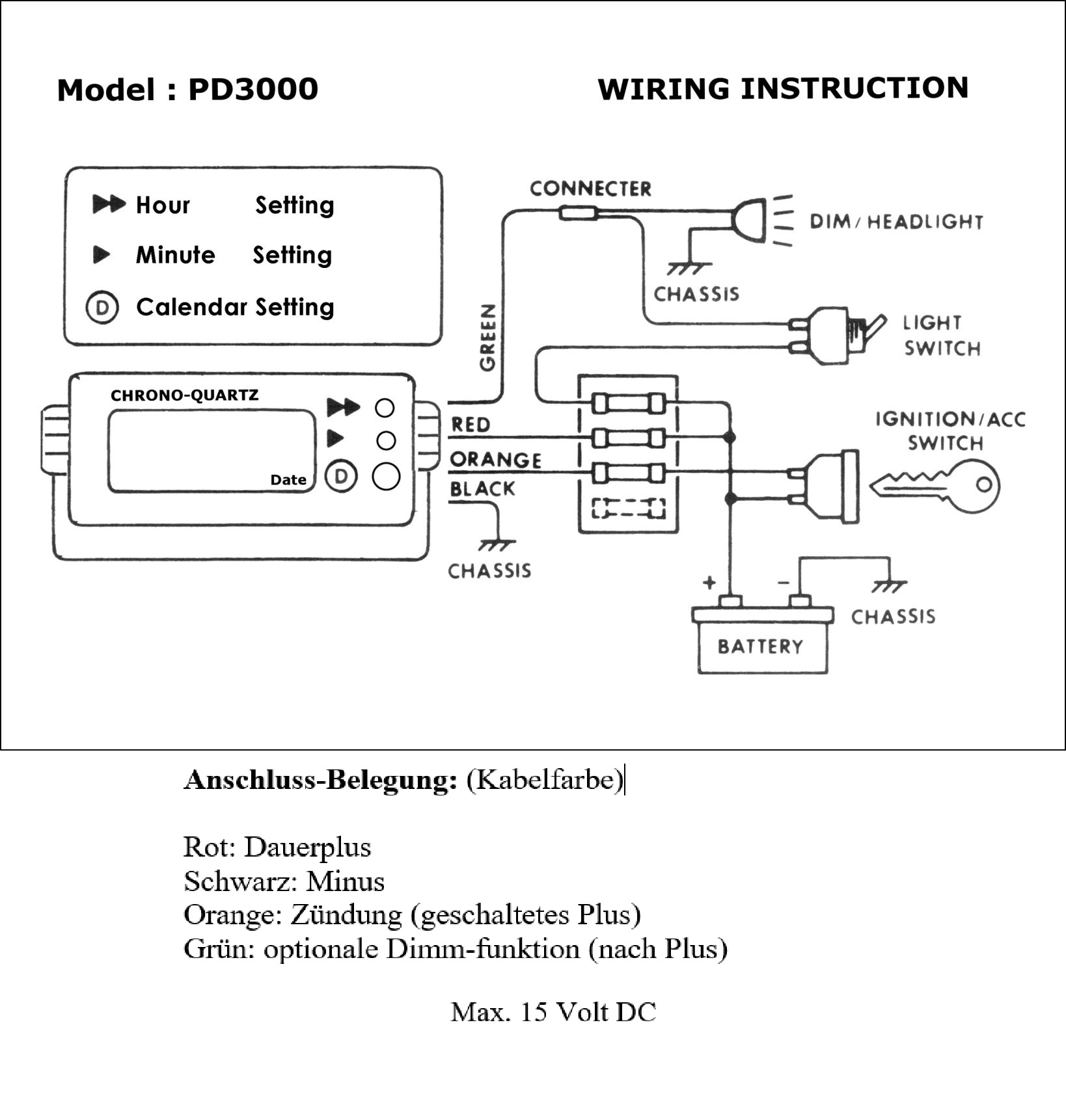 LED Uhr PD-3000 12V Kfz Auto Autouhr Borduhr